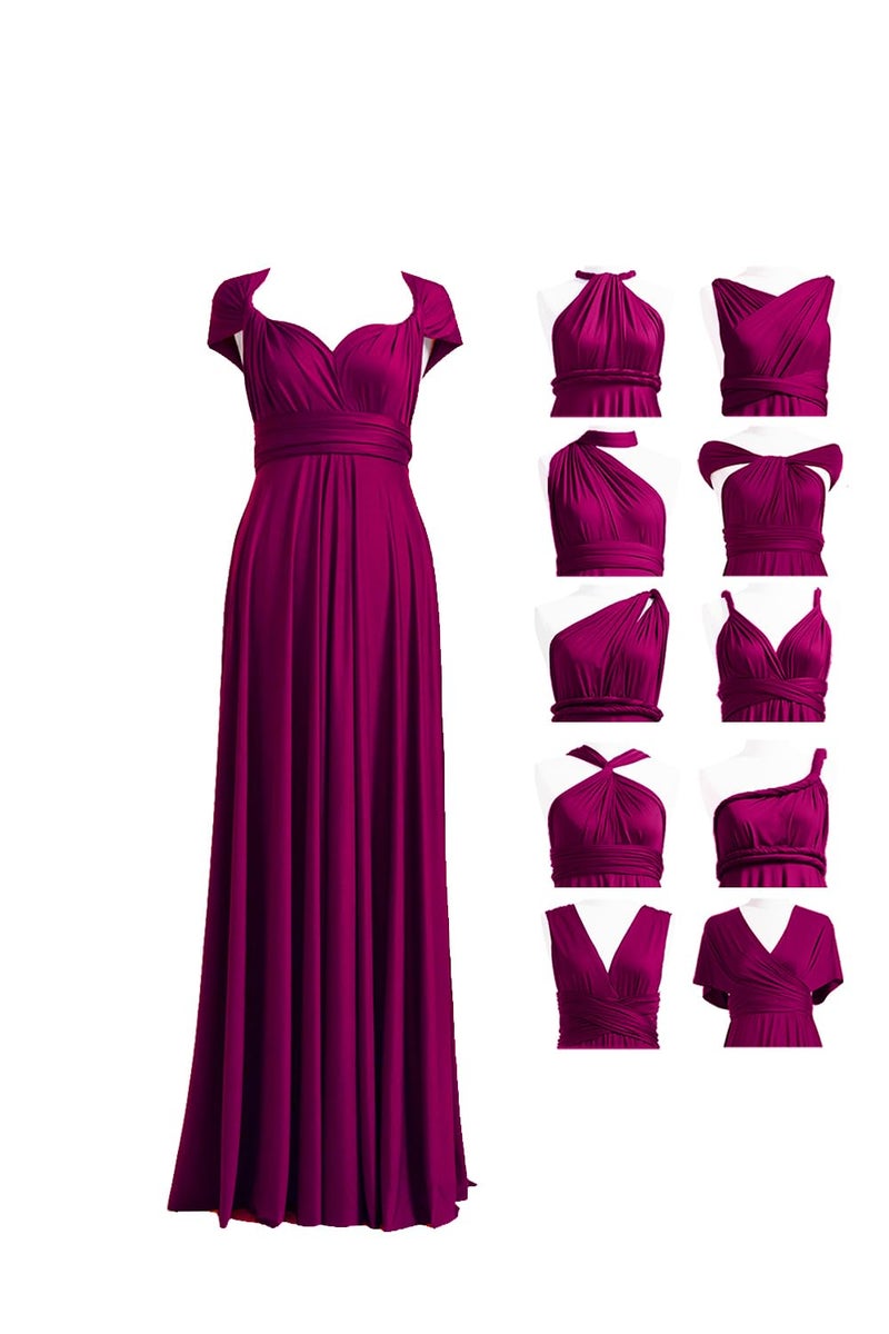 72styles Women's Bridesmaid Wedding Evening Party Maxi Wrap Dress Infinity Convertible Plus Size Dress Plum - Image 1